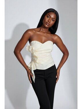 NEW Express Ivory Strapless Tiered Ruffle Bustier Top Women's L